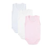 rise&Raba Baby Bodysuit 3 pcs | 100% Organic Cotton Baby Bodysuits with Straps | Comfortable and Sweet Bodysuits for Girls and Boys (White-Ecru-Pink, 9-12 Month)
