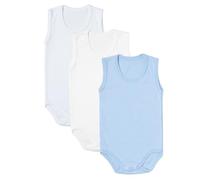 rise&Raba Baby Bodysuit 3 pcs | 100% Organic Cotton Baby Bodysuits with Straps | Comfortable and Sweet Bodysuits for Girls and Boys (White-Ecru-Blue, 3-6 Month)