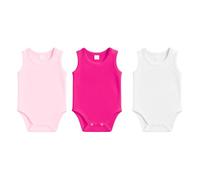 rise&Raba Baby Bodysuit 3 pcs | 100% Organic Cotton Baby Bodysuits with Straps | Comfortable and Sweet Bodysuits for Girls and Boys (White-Fuchsia-Pink, 3-6 Month)