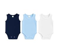 rise&Raba Baby Bodysuit 3 pcs | 100% Organic Cotton Baby Bodysuits with Straps | Comfortable and Sweet Bodysuits for Girls and Boys (White-Navy Blue-Blue, 2-3 Year)