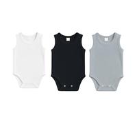 rise&Raba Baby Bodysuit 3 pcs | 100% Organic Cotton Baby Bodysuits with Straps | Comfortable and Sweet Bodysuits for Girls and Boys (White-Black-Grey, 0-3 Month)