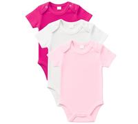 rise&Raba Baby Bodysuit 3 Pcs | 100% Organic Cotton Half Sleeve Comfortable Button Baby Vests for Boys and Girls | Cute,Cosy, Soft 0-4 Years Unisex Onesies (White-Fuchsia-Pink, Newborn)