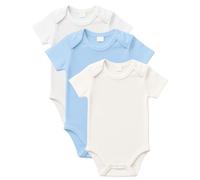 rise&Raba Baby Bodysuit 3 Pcs | 100% Organic Cotton Half Sleeve Comfortable Button Baby Vests for Boys and Girls | Cute,Cosy, Soft 0-4 Years Unisex Onesies (White-Ecru-Blue, 9-12 Month)