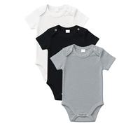 rise&Raba Baby Bodysuit 3 Pcs | 100% Organic Cotton Half Sleeve Comfortable Button Baby Vests for Boys and Girls | Cute,Cosy, Soft 0-4 Years Unisex Onesies (White-Black-Grey, 6-9 Month)