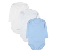 rise&Raba Baby Bodysuit 3 Pcs | 100% Organic Cotton Long Sleeve Comfortable Button Baby Bodysuits for Boys and Girls | Comfortable and Cute Onesies (White-Ecru-Blue, Newborn)