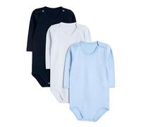 rise&Raba Baby Bodysuit 3 Pcs | 100% Organic Cotton Long Sleeve Comfortable Button Baby Bodysuits for Boys and Girls | Comfortable and Cute Onesies (Navy Blue-White-Blue, Newborn)