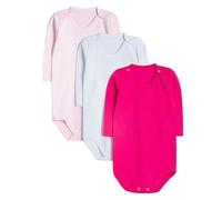 rise&Raba Baby Bodysuit 3 Pcs | 100% Organic Cotton Long Sleeve Comfortable Button Baby Bodysuits for Boys and Girls | Comfortable and Cute Onesies (Pink-White-Fuchsia, 9-12 Month)