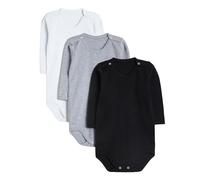 rise&Raba Baby Bodysuit 3 Pcs | 100% Organic Cotton Long Sleeve Comfortable Button Baby Bodysuits for Boys and Girls | Comfortable and Cute Onesies (White-Black-Gray, Newborn)
