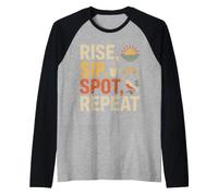 Rise Sip Spot Repeat Birdwatching Retro Sunrise Raglan Baseball Tee