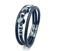 RISE SU MISURA Leather Bracelet,Wristband Jewelry, Stainless Steel Buckle, Gift for Men/Women,Suitable to wear on various festivals and scenes,21cm(8.3in) /19cm(7.5in), L, 皮革, hematite rs10