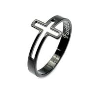 RISE SU MISURA Sideways Cross Ring Religious Faith Over Fear inside Remind Pray to God Jesus | Adjustable Stainless Steel Religious Cross Ring | Jewelry box included, Stainless Steel, sideways cross