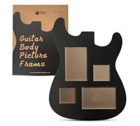 Rise8 Studios Guitar Body Multi-Photo Frame - Holds 4 Pictures (Two 4x6, Two 3x3), Durable MDF Wood, Shatterproof Acrylic - 3 Colors - Unique Musician Gifts, 3-Way Wall Mount (Black)