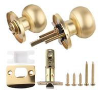 RiseDirectly 1 Pc No Lock Passage Door Knob Brushed Gold Flat Ball Door Handle Round Stainless Steel Keyless Handle Modern Heavy Duty Door Knob for Closet Cabinet Hallway Interior Doors Satin Brass