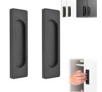 RiseDirectly 2 Pcs 70mm Self Adhesive Sliding Door Pulls, Matte Black Aluminum Alloy Flush Handle, No Drill Punch Free Mount for Barn Doors, Cabinets, Wardrobe, Windows, Home Furniture