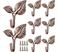 RiseDirectly Set of 12 Vintage Leaf Wall Hooks, Rustic Copper Iron Heavy Duty Coat Hangers, Wall Mounted Entryway Organizer for Hanging Towels Hats Bags Keys, Farmhouse Decor for Kitchen Bathroom