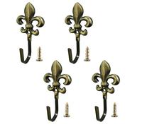 RiseDirectly Wall Hooks, 4 Pack Decorative French Fleur De Lis Metal Hooks for Coat, Towel, Curtain Tie Back, Robe, Bag, Heavy Duty Gold Bronze Finish for Bathroom, Bedroom, Entryway(Bronze)