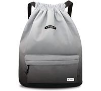 Risefit Waterproof Drawstring Bags, Printed Gym Sackpacks Bags Sports Backpacks for Shopping Swimming Yoga for Men Women Girls Students (Grey Black)