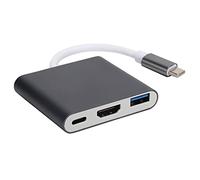 Risegun USB C Adapter 3 in 1 Hub Converter Dock High Speed 4K HDMI Output for Big Screen TV ABS Aluminum Alloy (Black Gray)