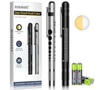 RISEMART 2 Pack Pen Light for Nurse, Medical Penlight with One-Button Switch for White & Warm Light, Pupil Gauge & 5cm Ruler, Pocket Clip, Durable LED Penlights for Nursing, Doctors, Students
