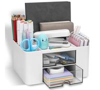 RISEMART Desk Organiser with 2 Drawers, Desk Tidy Organiser with Pen Holder, Large Capacity Desktop Organizer Stationery Storage Box for School Office Home Makeup Desk Supplies (White)