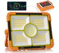 RISEMART Rechargeable Work Light, 466 LED Outdoor Camping Lights 100W Portable Floodlight with Solar Panel, 5 Modes IP66 Waterproof, for Fishing, Hiking, Repairing