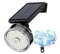 RISEMART Solar Lights with String Lights Outdoor Waterproof, LED Solar Powered Wall Light, Outdoor Motion Sensor Flood Lights for Balconies, Fences, Gardens, Yards and Outside Decks