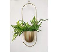 RISEON Boho Gold Metal Plant Hanger,Metal Wall and Ceiling Hanging Planter, Modern Planter, Mid Century Flower Pot Plant Holder, Minimalist Planter for Indoor Outdoor Home Decor (Oval Shape, Gold)