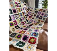 RISEON Handmade Granny Square Crochet Throw Blanket Sweater Style Mat, Crochet Quilt, Multicolor Boho Travel Accent Decor Throw for Sofa Comforter Couch Bed Recliner Living Room Bedroom 47" x47"