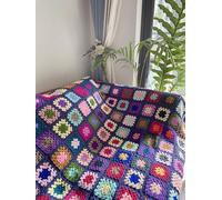 RISEON Handmade Granny Square Crochet Throw Blanket Sweater Style Mat, Crochet Quilt, Multicolor Boho Travel Accent Decor Throw for Sofa Comforter Couch Bed Recliner Living Room Bedroom (Dark Blue)