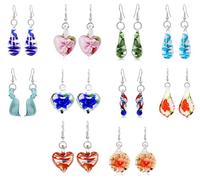 RISEON Random 10 Pairs Handmade Murano Lampwork Glass Earrings Pendants Teardrop Water Drop Glass Pendant Necklace Murano Glass Jewelry Earring Findings Charm