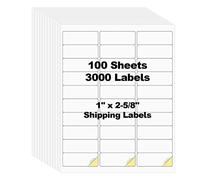 Risepekt 100 Sheets 3000 Pcs 30 Up 1" x2-5/8 Shipping Address Barcode Labels for Laser & Inkjet Printers, 1x2.625 on US Letter, 30 per Sheet Return Address Labels, 30 per Page