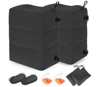 RISEPRO Inflatable Travel Foot Rest Pillow, Adjustable 3 Layers Height Leg Rest Pillow, Kids Airplane Bed, Adults Travel Essentials on Plane, Trains, Cars, Office, Home (Black, 2 PC)