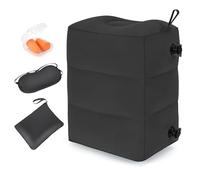 RISEPRO Inflatable Travel Foot Rest Pillow, Adjustable 3 Layers Height Leg Rest Pillow, Kids Airplane Bed, Adults Travel Essentials on Plane, Trains, Cars, Office, Home (Black, 1 PC)