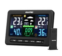 RISEPRO Wireless Weather Station with Outdoor Remote Sensor In/Out Temperature and Humidity Alarm Clock Calendar Weather Forecaster Color LCD Display