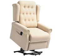 Riser Recliner Chair Beige Linen 85W x 94D x 105Hcm Power Lift Wingback Buttoned