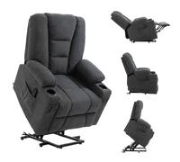 Riser Recliner Chair Charcoal Grey Linen-Feel Oversized Remote Lift 85x102x103cm