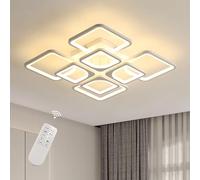 Riserva Dimmable LED Ceiling Light with Remote Control, 80W White Ceiling Lamp Modern, 3000K-6500K, Square Chandelier for Bedroom, Living Room, Dining Room, Kitchen, Office