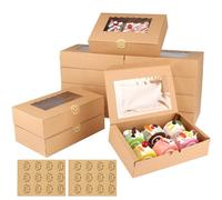 RISF 20 Pcs Kraft Cookie Boxes, 21.5 * 13.5 * 5cm Sweet Boxes Empty, Cupcake Boxes with Clear Window, Brown Bakery Boxes, Treat Boxes with Stickers for Cakes, Muffins, Candy