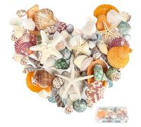 RISF 350g Sea Shells Mixed, 14 Types of Shells for Crafting and 3 Types of Starfish, 3-9cm Beach Seashells with Storage Box, Mixed Ocean Seashells for Vase Filler, Wedding Decorations, DIY Crafts