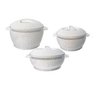 Rishabh Insulated Hot pot Casserole Hot & Cool Food Serving Dish with Lid, Double Wall. Stainless Steel Inside Set of 3 (Size 1500,2000, & 2500ml) (White)