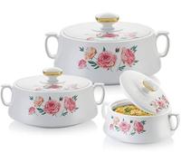 Rishabh Insulated Hot pot Casserole Hot & Cool Food Serving Dish with Lid, Double Wall. Stainless Steel Inside Set of 3 (Size 800,1200 &1700 ml) (White)