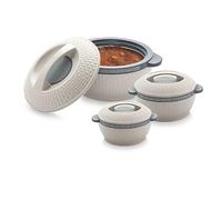 Rishabh Insulated Hot pot Casserole Hot & Cool Food Serving Dish with Lid, Double Wall. Stainless Steel Inside Set of 3 (Size 1500,2000, & 2500ml) (Grey)