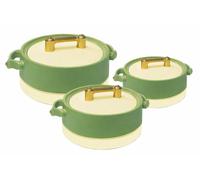 Rishabh Insulated Hot pot Casserole Hot & Cool Food Serving Dish with Lid, Double Wall. Stainless Steel Inside Set of 3 (Size 1500,2000, & 2500ml) (Sage Green)