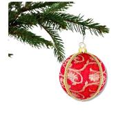 Rishit Bauble - 8 cm | Deep Red & Gold Brocade Handmade Bauble | Luxury Fabric Decoration | Sustainable Year-Round Décor | UK Artisan Crafted Gift | Elegant Home & Event Styling