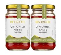 RishRight Garlic Blend Qin Chilli Paste x2 | Gold Award Winner | Single Origin Qin Chilli | Garlicky, Fragrant, Umami Rich Medium Spicy Chilli Sauce | 71% Chilli | Fat-Free | Versatile Use | 180g x 2