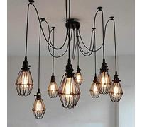 Rishx Edison 8-Heads Adjustable DIY Spider Lamp Vintage Restaurant Ceiling Hanging Lighting Industrial Metal Wire Cage Pendant Lighting Chandelier