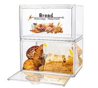 RISICULIS 2PCS Large Bread Box for Countertop, Stackable Double Layer Storage Container, Clear Boxes for Kitchen Counter, Bread Keeper for Homemade Bread, Bagel, Muffins, Rolls