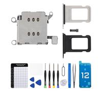 Risidamoy for iPhone 12 Dual SIM Card Reader Flex Cable with Black and Silver SIM Double Card Slot Tray Holder Adapter Replacement with Sim Ejector Repair Tool Fix Kit A2172 A2402 A2403 A2404