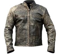 Rising Bloom Mens Antique Vintage Biker Motorcycle Cafe Racer Distressed Real Leather Jacket (2XL)