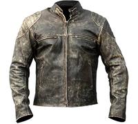 Rising Bloom Mens Antique Vintage Biker Motorcycle Cafe Racer Distressed Real Leather Jacket (XL)
